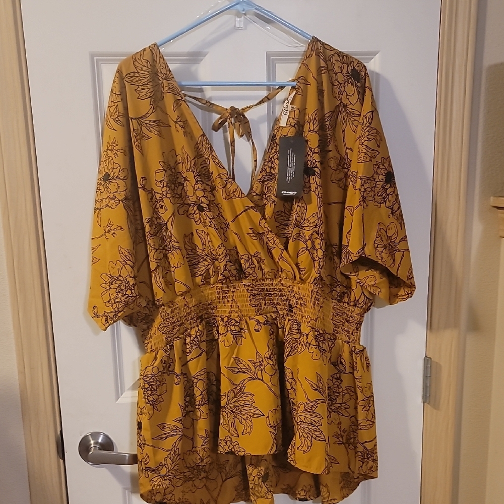 Hint of Blush Mustard Floral Dress